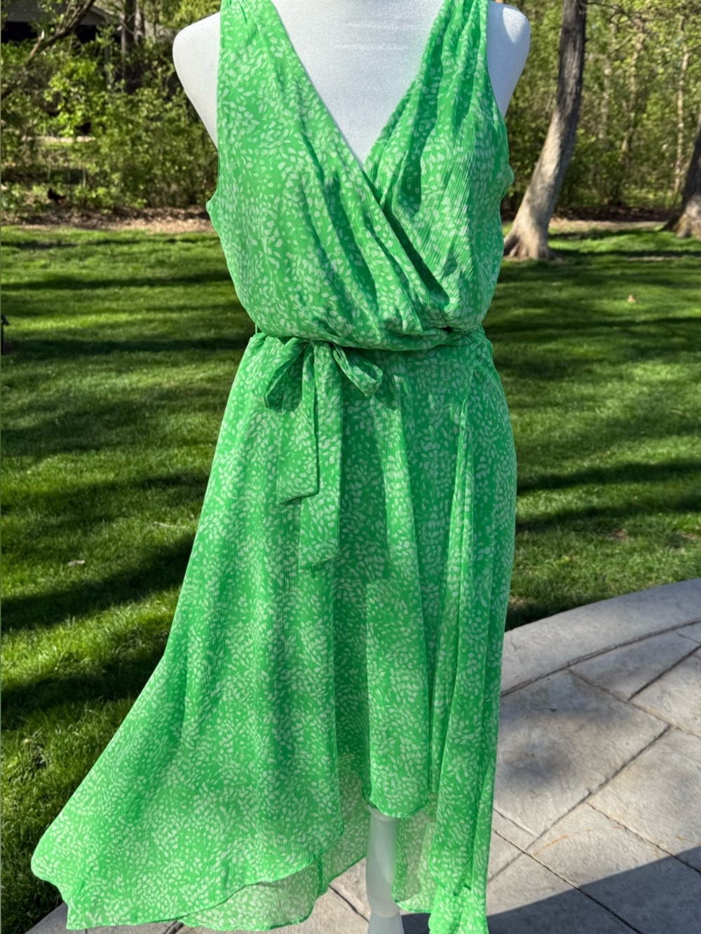 DKNY Bright Green Sleeveless Wrap High-Low Dress, NWT
